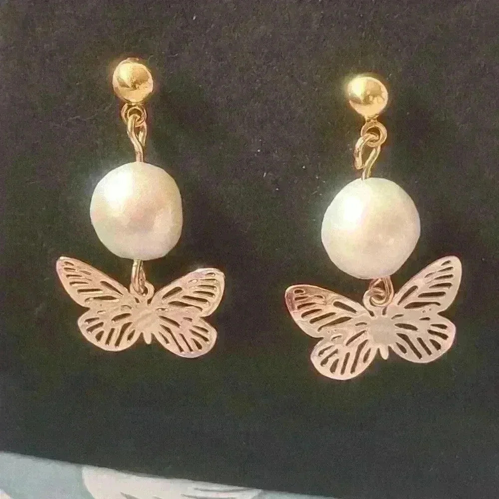 Freshwater pearl butterflies earrings - Picture 4 of 6